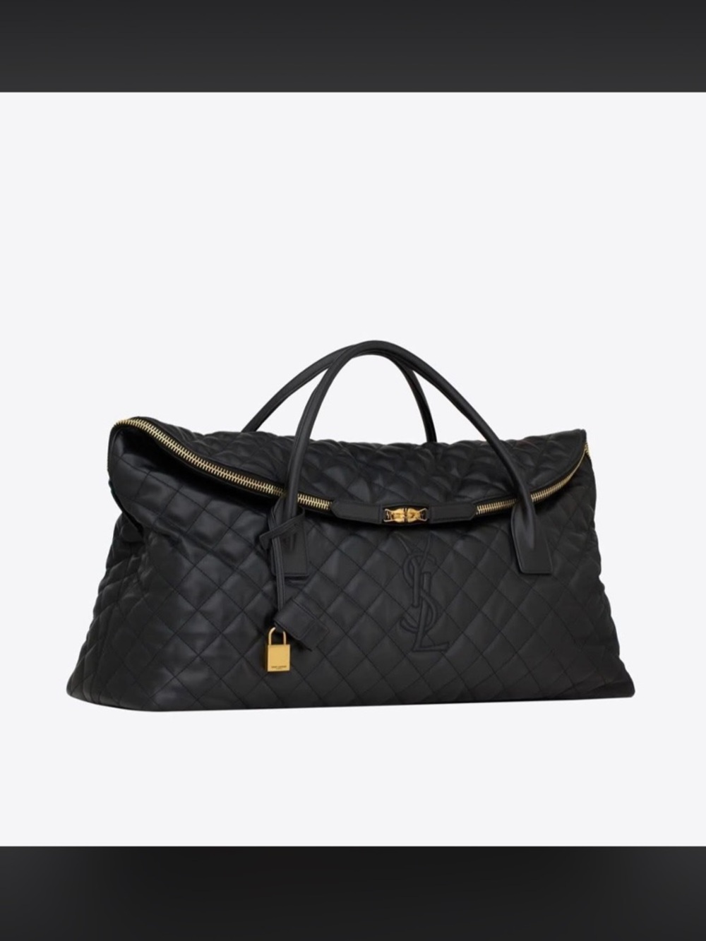 Saint Laurent Black Quilted Leather Travel Tote with Gold Hardware